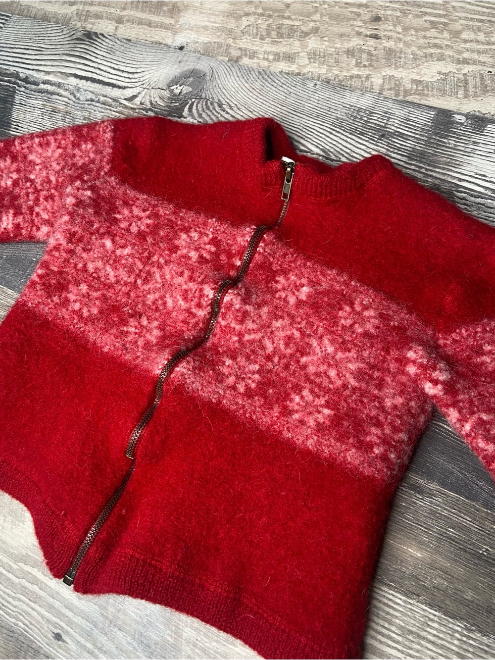 Kids Red Zip-Up 100% Wool winter Sweater